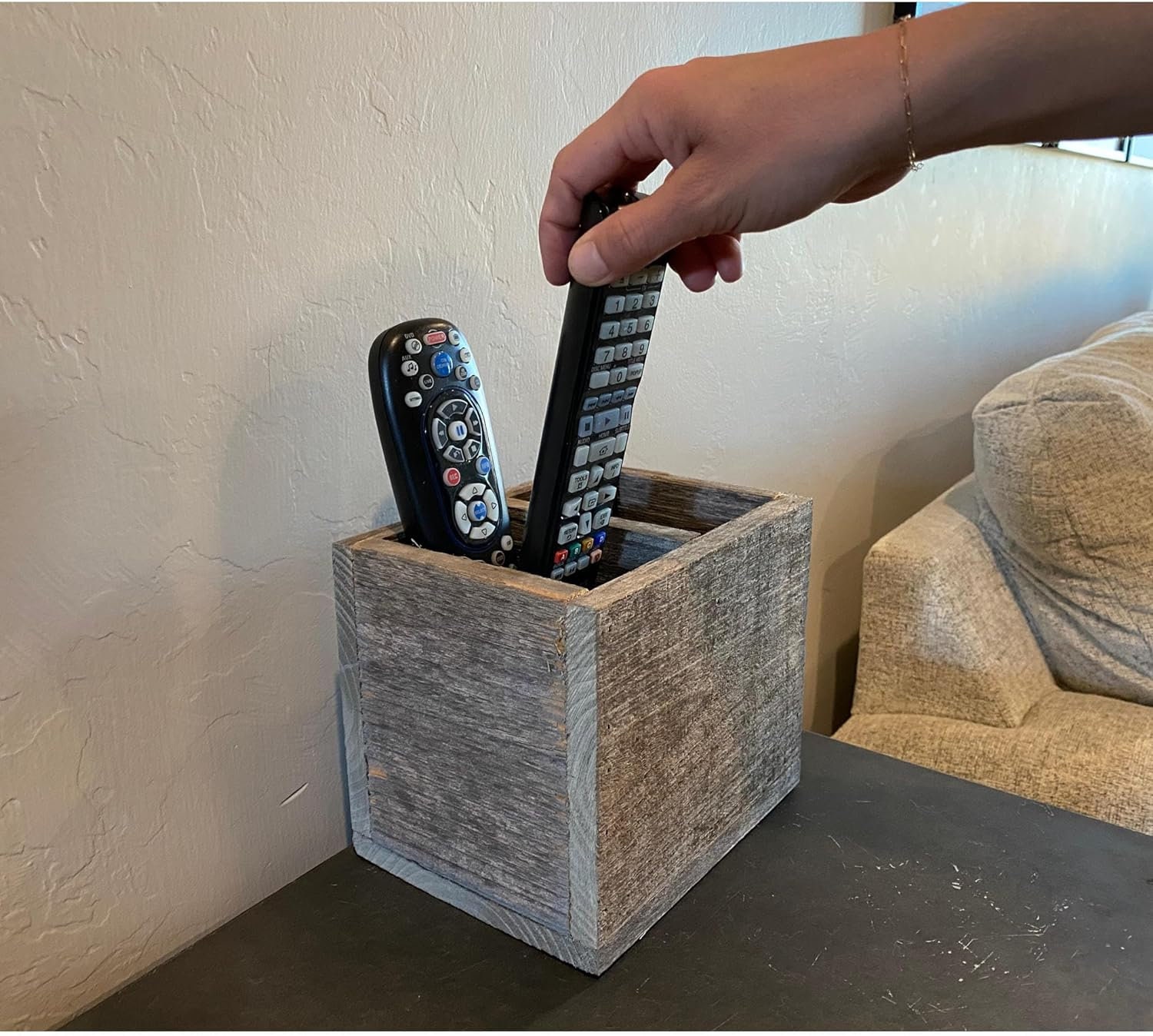 Remote Control Holder Wood Box | 2 Slot Media Storage Box | Reclaimed ...