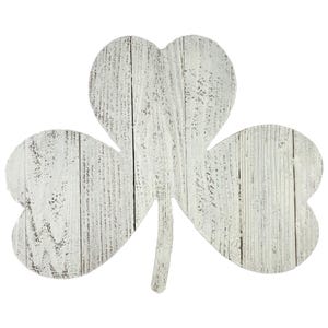 May include: Whitewashed wooden shamrock with a distressed finish. The shamrock is a traditional Irish symbol of good luck.