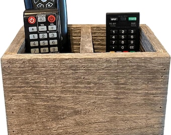 Remote Control Holder Wood Box | 2 Slot Media Storage Box | Reclaimed Wood Caddy for Remotes, Reading Glasses, Small Items Within Reach
