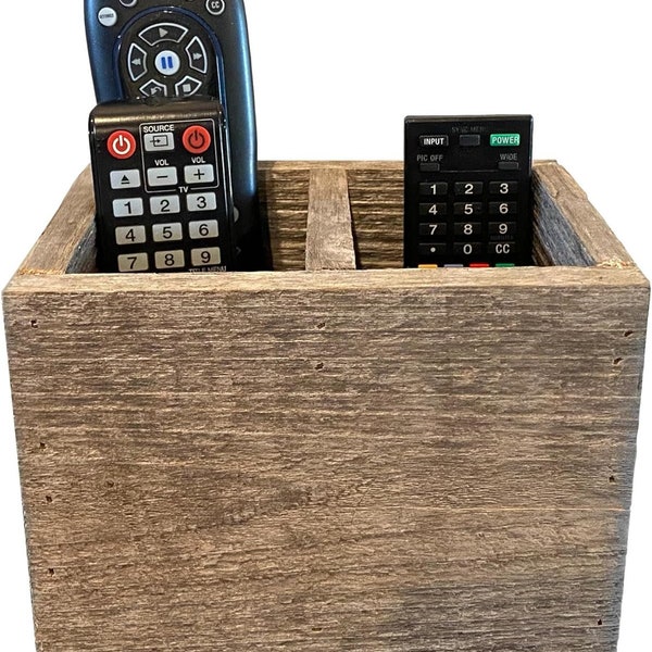 Remote Control Holder Wood Box | 2 Slot Media Storage Box | Reclaimed Wood Caddy for Remotes, Reading Glasses, Small Items Within Reach