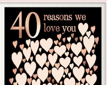 40 Reasons We Love You - 40th Birthday Gift Guest Book, For Her, Woman, Sister, GuestBook Party Decoration, 40th Birthday Sign DIGITAL