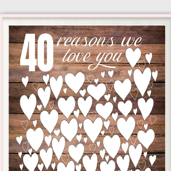 Rustic 40th Birthday Gift Guest Book - 40 Reasons We Love You, For Her, Woman, Sister, GuestBook Party Decoration, 40th Sign DIGITAL