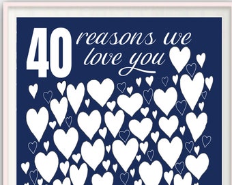 40th Birthday Gift for Man -  40 Reasons We Love You, 40th Birthday Gifts For Husband, For Him, Men, For Dad, PRINTABLES, Guest Book Sign