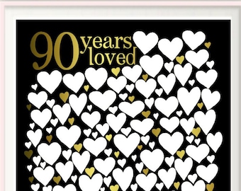 90 Years Loved - PRINTABLE 90th Birthday Gift, 90th Birthday Decorations, Guest Book Poster, For Men, 90th birthday ideas, 90 Year Old