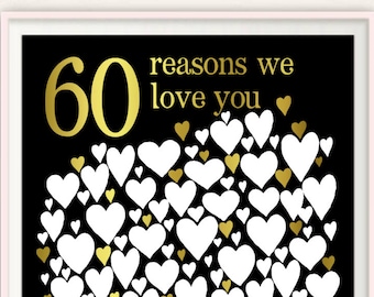 60th Anniversary Decorations - 60th Birthday Party Decorations, Guest Book, Gift for Mom, For Her, For Men, PRINTABLE 60 Reasons We Love You
