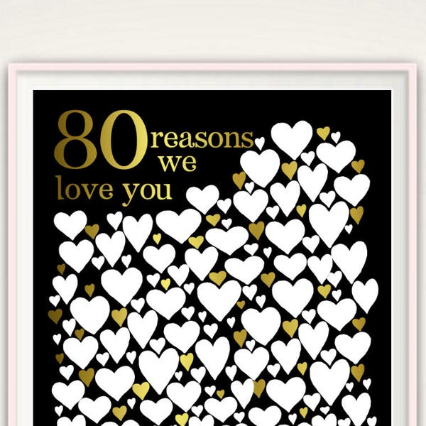 80th Birthday Poster - Guest Book, Gift for Mum, For Her, Dad, For Men, For Him, For Grandma, PRINTABLE 80 Reasons We Love You, Anniversary