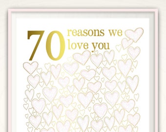 70th Birthday Gift For Mom - PRINTABLE Gold and PINK 70th Birthday Ideas, Party Decorations, Poster, Guest Book Alternative, For Women, DIY