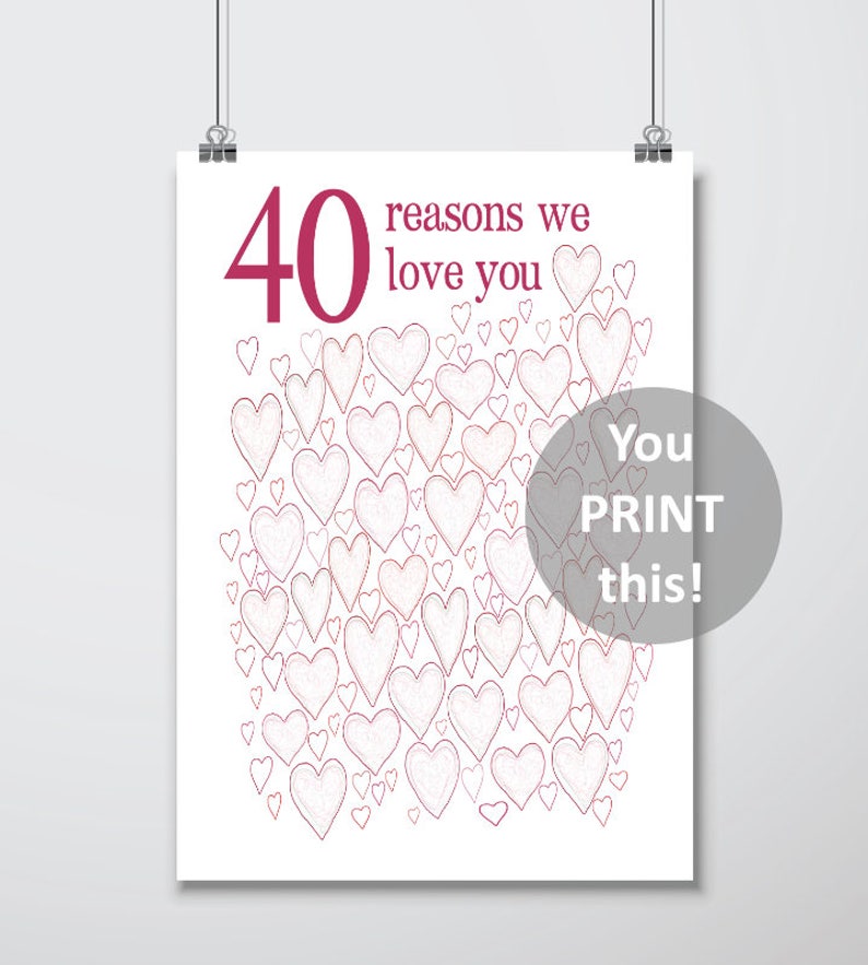 40e verjaardagscadeaus voor vrouw 40e verjaardag afdrukken, voor zus, voor haar, voor vriend, PRINTABLES, feest decoraties, gastenboek, DOWNLOAD afbeelding 2