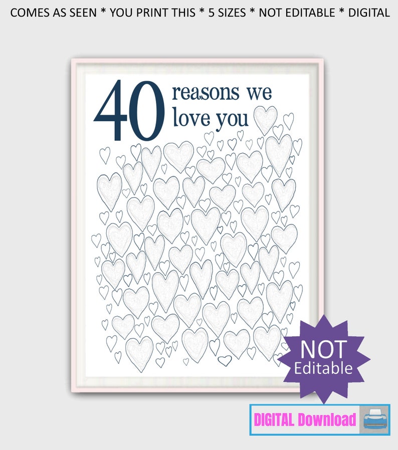 40th Birthday Gift for Man 40th Birthday Gifts For Husband, For Him, Men, For Dad, PRINTABLES, Party Decorations, Guest Book, DOWNLOAD image 1