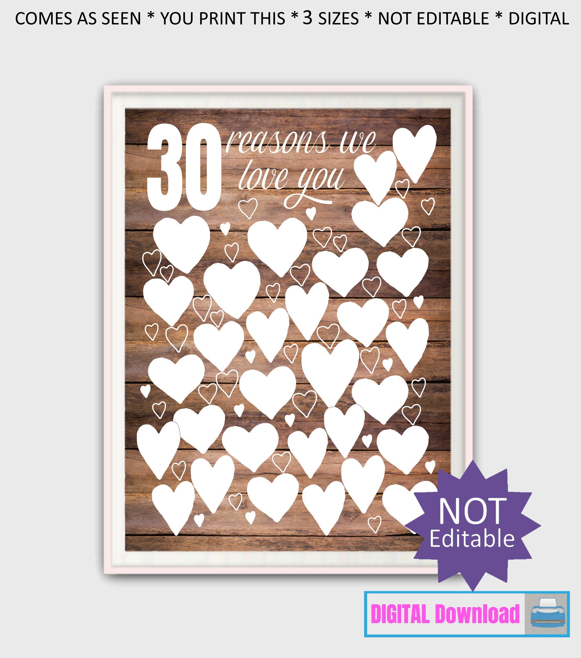 30 Reasons We Love You Printable 30th Birthday Gift Party - Etsy
