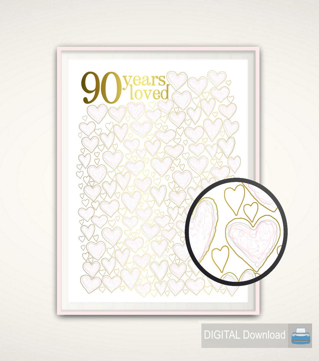 90 Years Loved PRINTABLE, 90th Birthday Gift, 90th Birthday Decorations ...