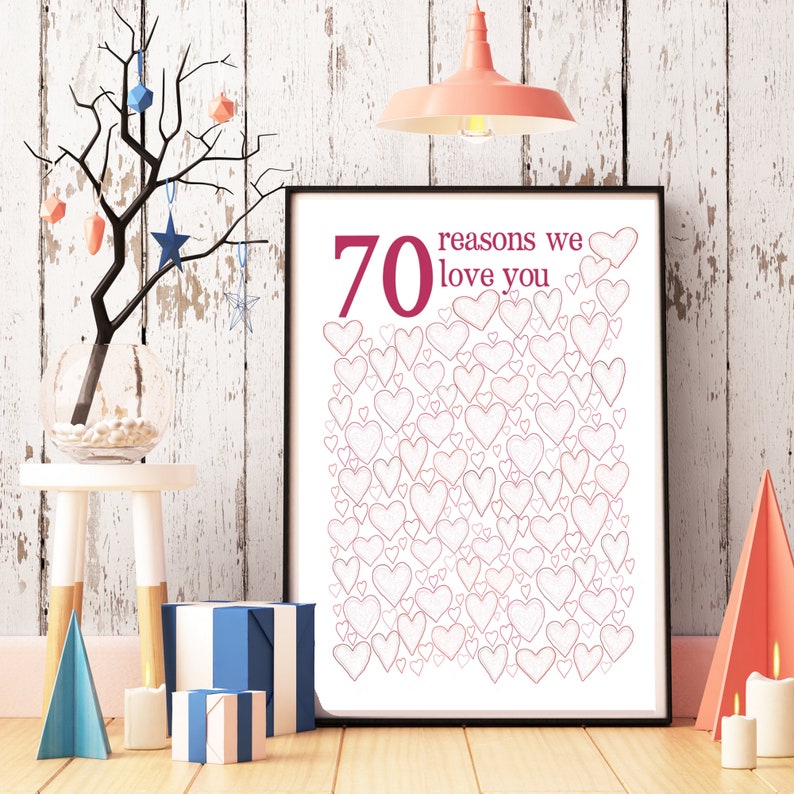 70th Birthday Gift For Mom 70th Birthday Poster, PRINTABLE 70th Birthday Party Decorations, 70 Years Loved, 70 Year Old Birthday, Sign image 4