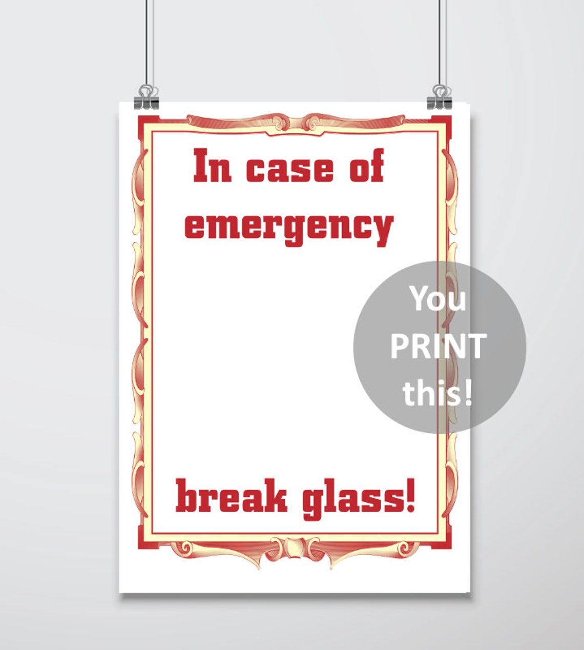 In Case of Emergency Break Glass PRINTABLE Christmas Etsy