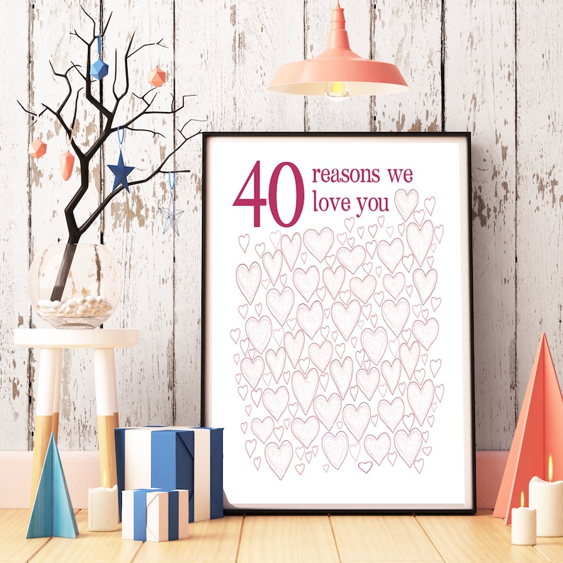 40e verjaardagscadeaus voor vrouw 40e verjaardag afdrukken, voor zus, voor haar, voor vriend, PRINTABLES, feest decoraties, gastenboek, DOWNLOAD afbeelding 4