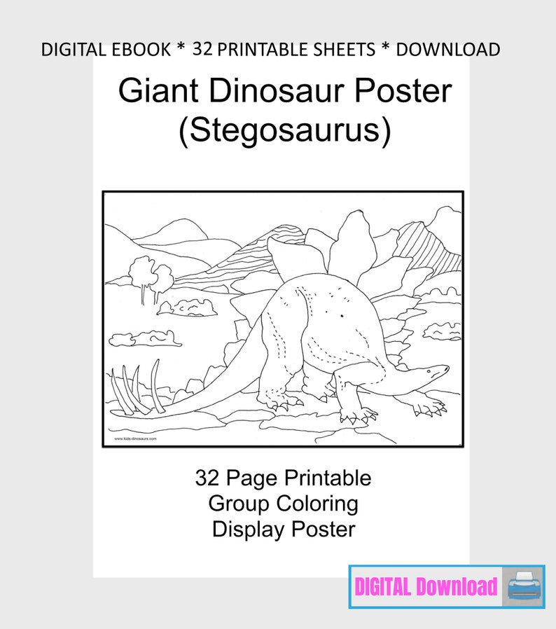 Giant Dinosaur Coloring Poster Ebook PDF Collaborative Classroom Art Activity image 1