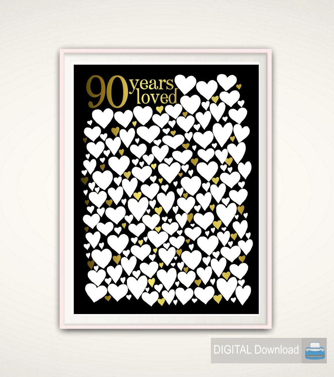 90 Years Loved PRINTABLE 90th Birthday Gift, 90th Birthday Decorations ...
