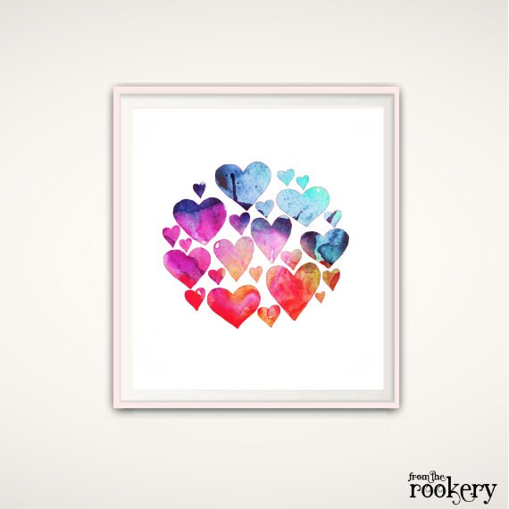 Watercolor Print Heart Wall Art Watercolour Heart Love Etsy