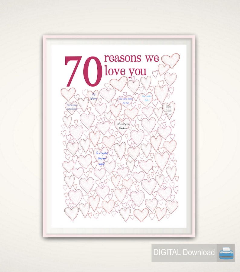 70th Birthday Gift For Mom 70th Birthday Poster, PRINTABLE 70th Birthday Party Decorations, 70 Years Loved, 70 Year Old Birthday, Sign image 1