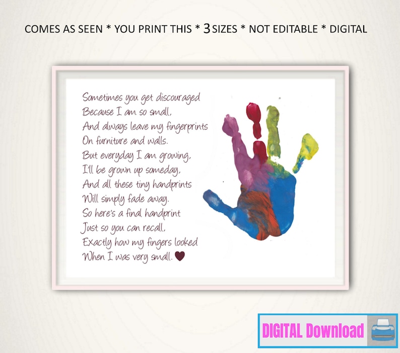 Handprint Art Gift for Mother, Gift from Kids, Gifts for Mom, Gift From Grandkids, Personalized, DIY, PRINTABLE, Mom Gifts, Christmas Gift image 1