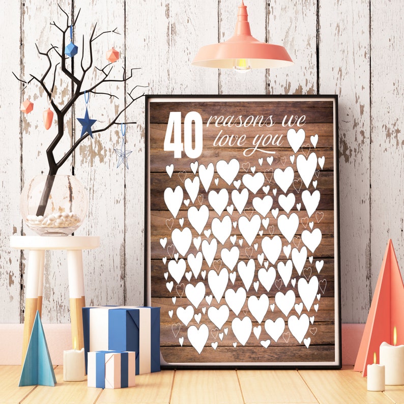Rustic 40th Birthday Gift Guest Book 40 Reasons We Love You Etsy Canada