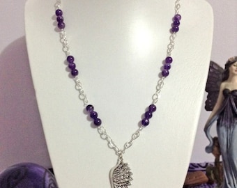 Amethyst necklace with wing pendant