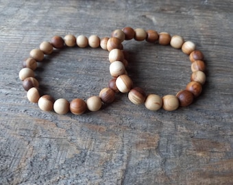 Wooden Bracelet,Round Or Oval Shape Beads,Mens Womans Kids Rowan-Tree Wood Beads Bracelet,10 mm Natural Woods Beads