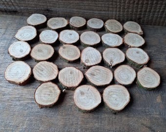 Set Of 27  Cypress-Tree Slices With Bark,Wood Slice With Bark,Wooden Rustic Discs,Wooden Craft Supplies,Woodworking Craft Log