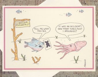 Apology Card, Humor Card, Sorry Card, Funny Greeting Card, Funny Sorry Card, Blank Greeting Card, Under The Sea, Quirky Card