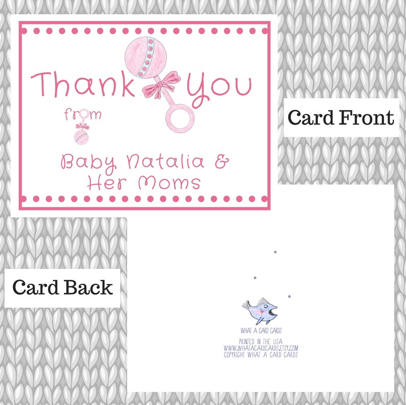 Baby Thanks Lesbian Moms Baby Girl Thank You Baby Boy Thank You Gender Neutral Cards Baby Rattle Baby Stationery LGBT Baby Two Moms
