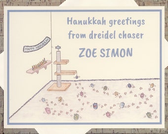 Hanukkah Cards, Personalized Holiday Cards, Cat Cards, Jewish Card, Cat Note Cards, Cat Holiday Cards, Jewish Holiday, Funny Hanukkah Card