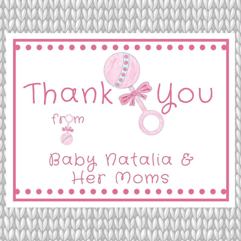 Baby Thanks Lesbian Moms Baby Girl Thank You Baby Boy Thank You Gender Neutral Cards Baby Rattle Baby Stationery LGBT Baby Two Moms