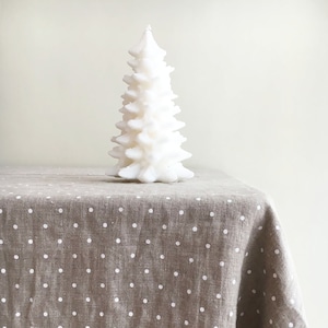 Linen Christmas tablecloth, White dotted tablecloth, Stonewashed natural linen tablecloth, rectangle tablecloth Christmas table polka dots