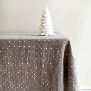 Linen Christmas tablecloth, White dotted tablecloth, Stonewashed natural linen tablecloth, rectangle tablecloth Christmas table polka dots image 1