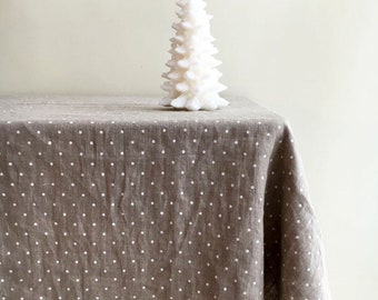 Linen Christmas tablecloth, White dotted tablecloth, Stonewashed natural linen tablecloth, rectangle tablecloth Christmas table polka dots