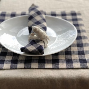 Blue Checks Linen Napkins, Set of Six Natural Cloth Napkins, Christmas Napkins, Reusable Napkins, Wedding Napkins, Dinner Napkins Blue Linen
