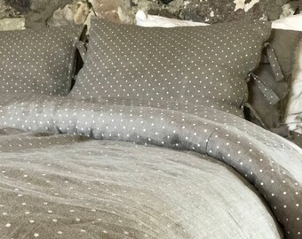 Linen duvet cover, polka dot linen bedding, natural duvet cover queen, king, twin custom natural 100% pure linen by Linenbee polka dot cover