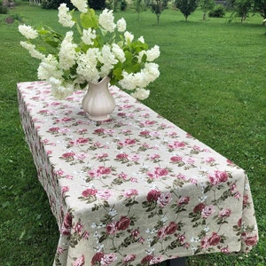 Linen tablecloth with Roses, Flower print, Custom tablecloth, Linen table cloth, Round tablecloth, Floral Tablecloth image 1