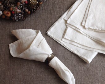 White Linen Napkins, Set of 12 Cloth Napkins, Wedding Napkins, Stonewashed Linen Napkins, Cloth Dining Napkins, Large Napkins