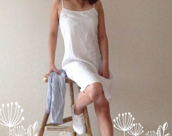 Linen Slip Dress, Simple Lovely Off White Linen Base Layer Dress, Underwear Dress Sleeveless Linen Dress or Linen Night Gown Plus size dress