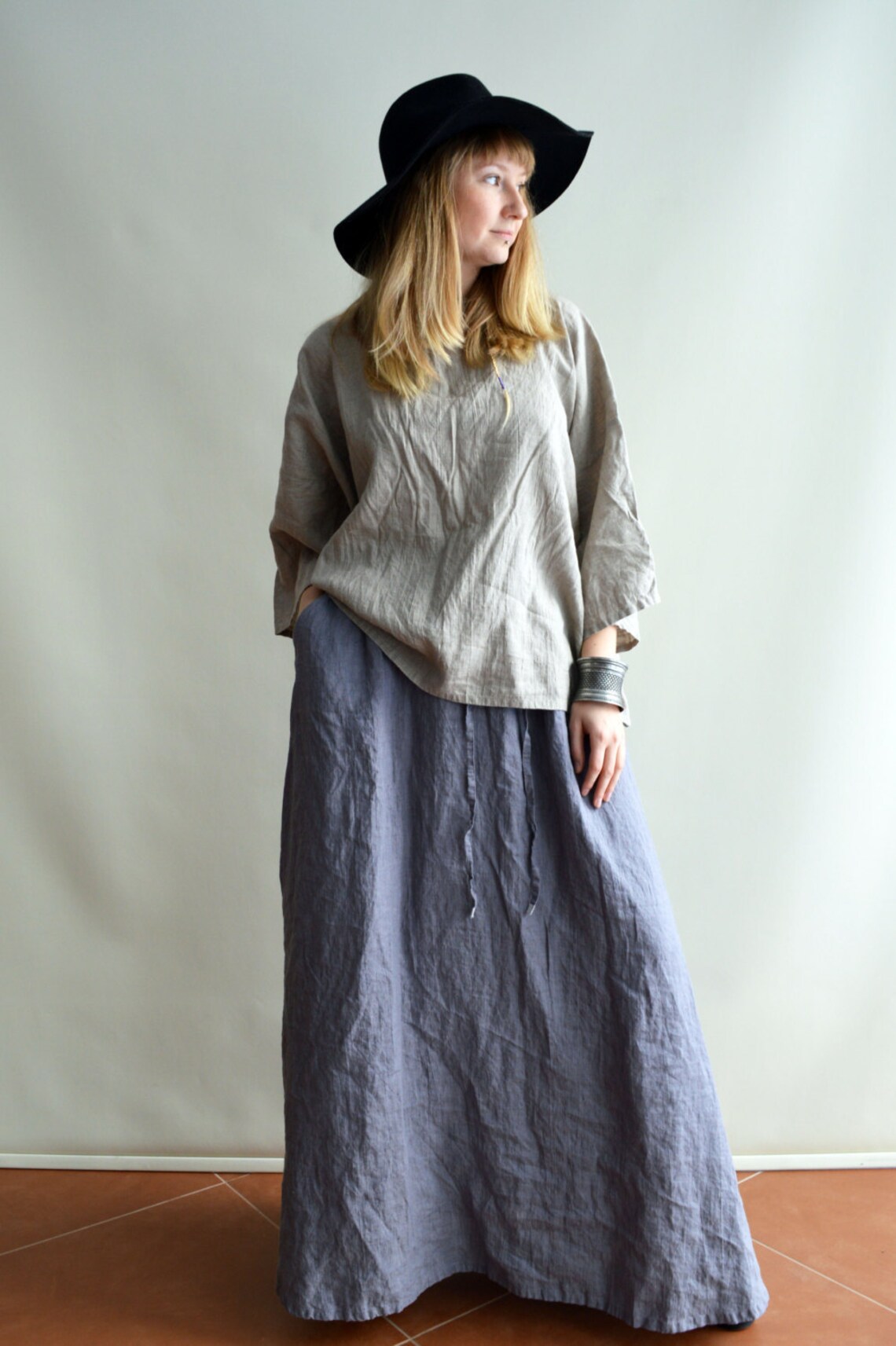 Loose fold up linen t-shirt - Bright White