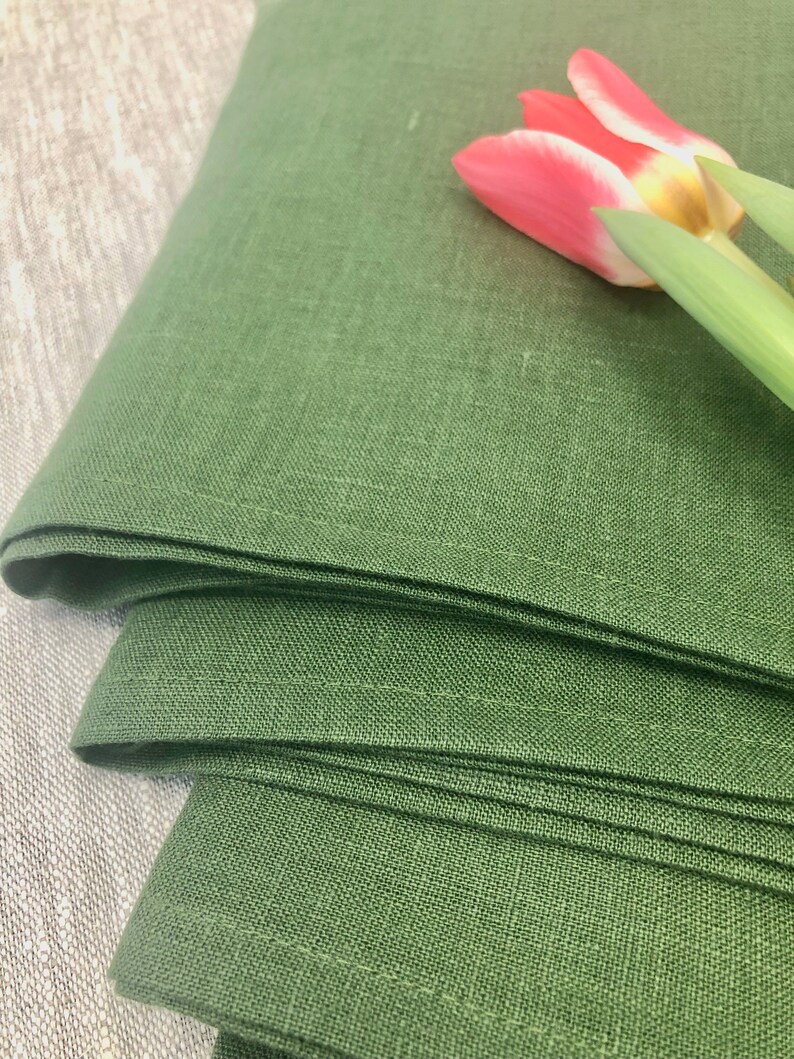 Linen Napkins, Set of 8 forest green cloth napkins, cloth napkins, cloth dining napkins, striped napkins Linenbee image 4