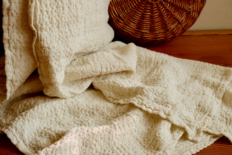 linen throw rustic throw Rustic linen Rustic blanket Linen bed cover Champagne color Textured cream bed covers linen bedding bed throw