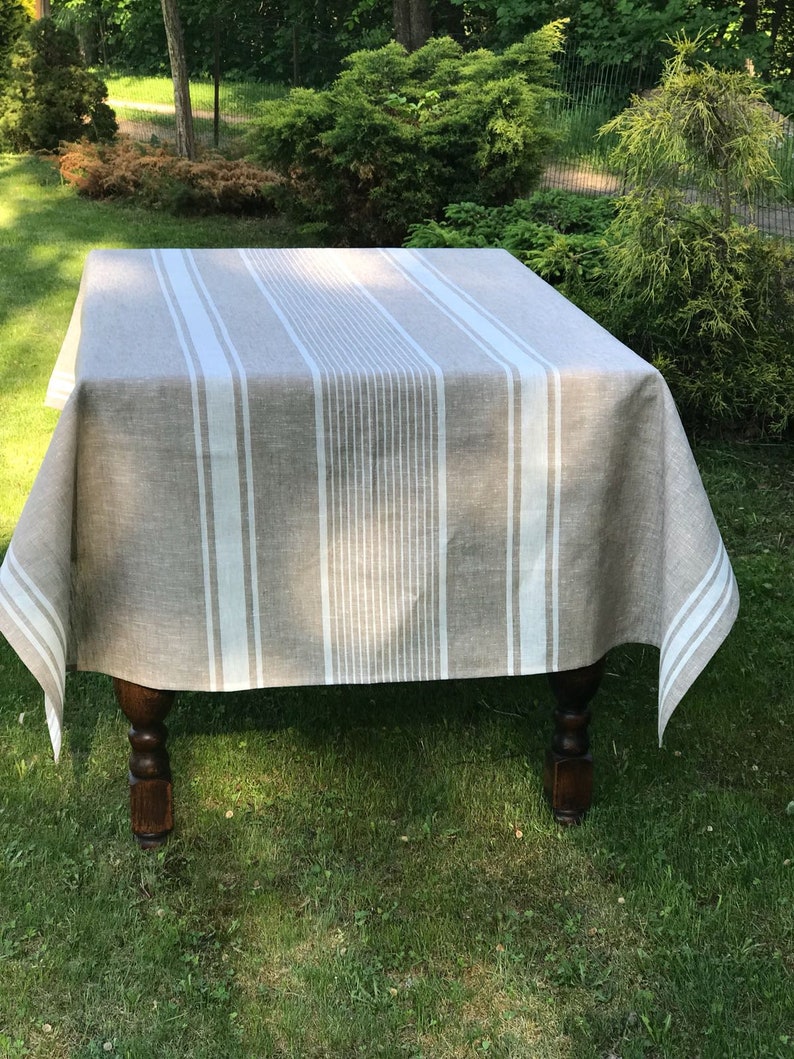 Linen tablecloth, French country rustic table cloth, square tablecloth, oval tablecloth, striped tablecloth, sack linen White Stripes