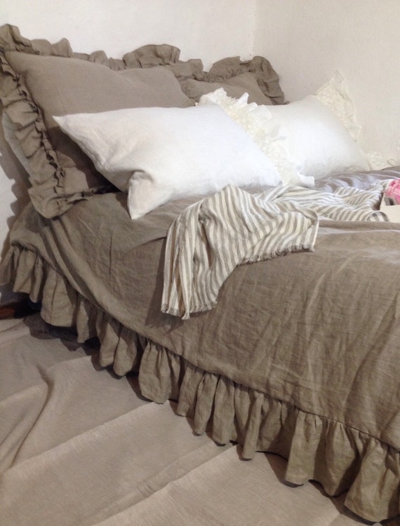 Linen Duvet Cover With Ruffles Natural 100 Pure Taupe Linen Etsy