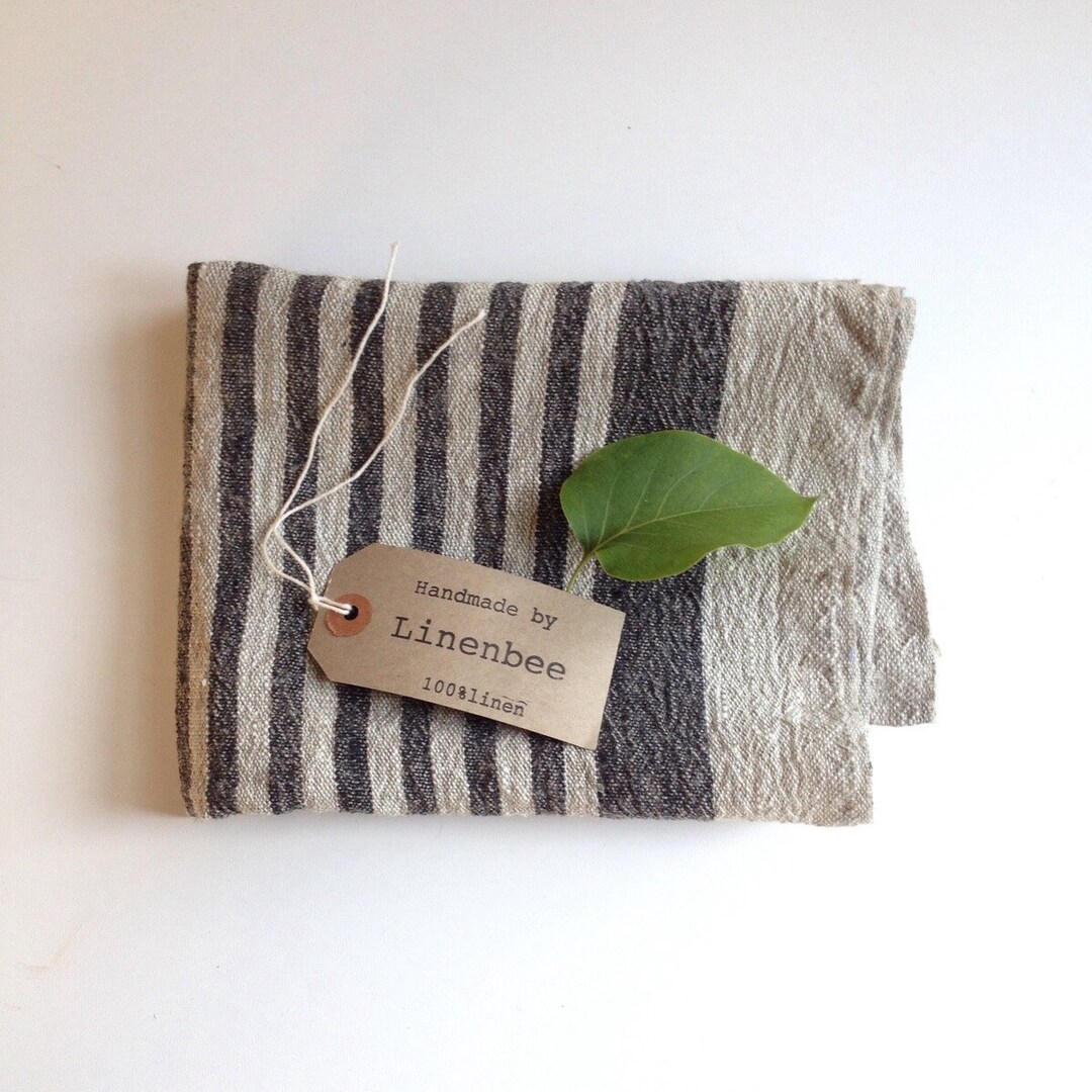 Set of Three Durable Kitchen Towels, Thick Dish Towels, Striped Linen