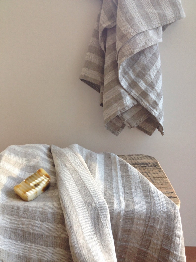 Linen bath towel, striped natural bath towel, 100% linen bath towel, massage towel, towel for men, gift for him, gift for her, mens gift image 4