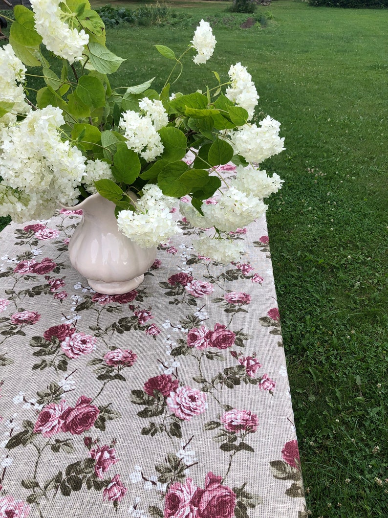 Linen tablecloth with Roses, Flower print, Custom tablecloth, Linen table cloth, Round tablecloth, Floral Tablecloth image 2