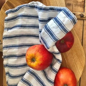French Striped Linen  towels, Set of five , Blue stripes,