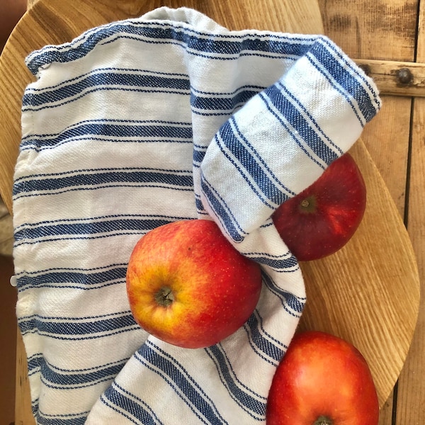 French Striped Linen  towels, Set of five , Blue stripes,