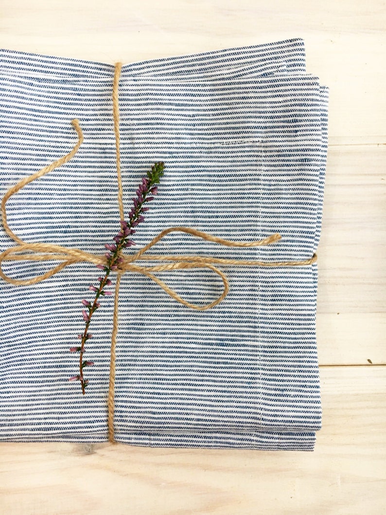Linen Napkins Set of 8 white and blue striped cloth napkins Etsy